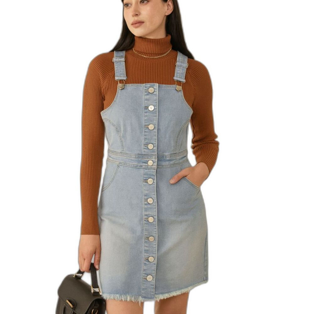 Wax Jean Vintage 90s Style Denim Jumper Overall Mini Dress Size Large